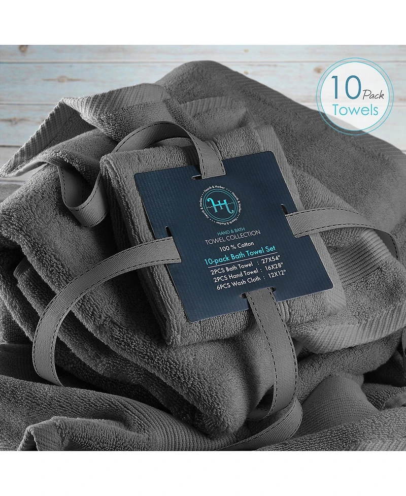 Luxury Soft 10-Piece Towel Set – 600 Gsm 100% Combed Cotton | 2 Bath Towels, Hand Towels & 6 Washcloths
