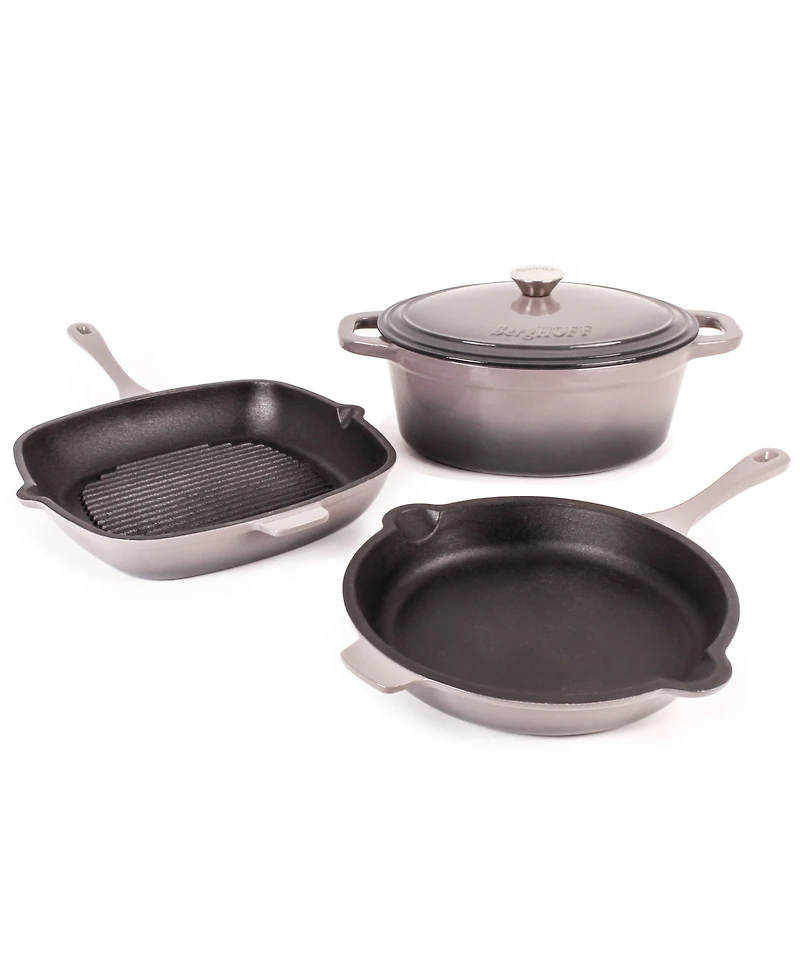 BergHOFF Neo 4pc Cast Iron Cookware Set, Grill Pan, Fry Pan & Oval Dutch Oven