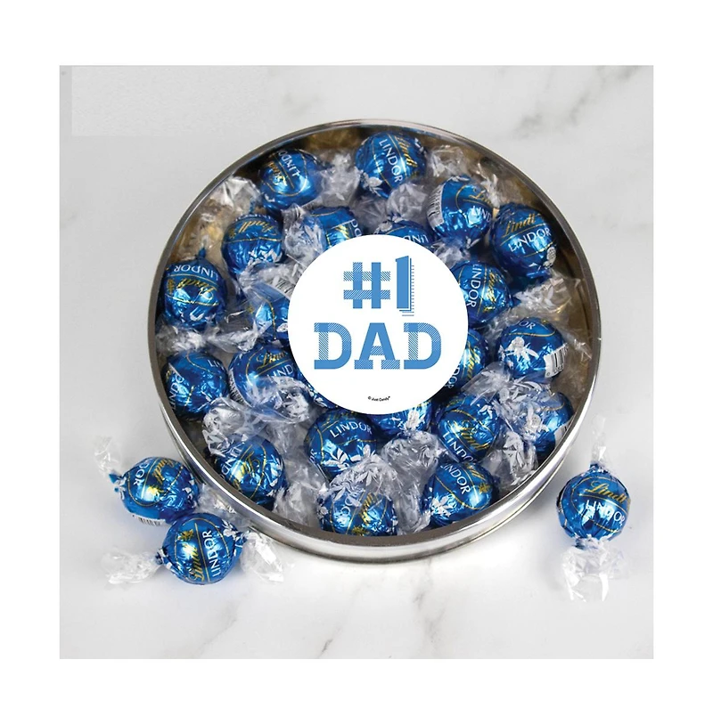 Just Candy Father's Day Candy Gift Tin with Chocolate Lindor Truffles by Lindt Large Plastic Tin with Sticker, 24 Pieces