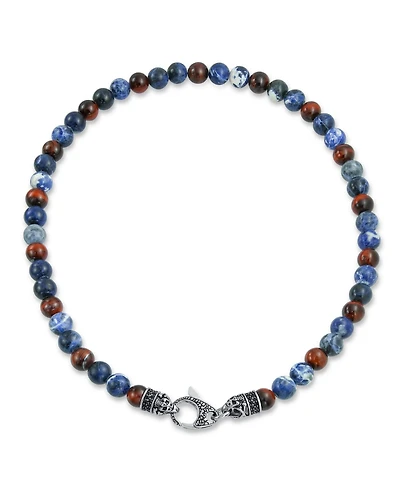 Bling Jewelry Bali Style Blue Natural Sodalite Brown Tiger Eye Ball Bead Strand Necklace Stainless Steel Hook Clasp