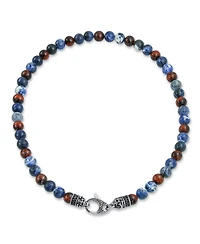 Bling Jewelry Bali Style Blue Natural Sodalite Brown Tiger Eye Ball Bead Strand Necklace Stainless Steel Hook Clasp