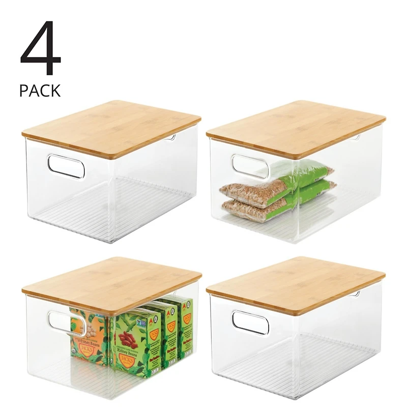 mDesign Plastic Kitchen Food Storage Bin with Lid, Medium - 4 Pack