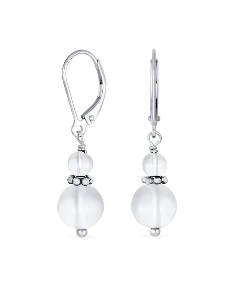 Bling Jewelry Natural Stones Boho Bali Milgrain Edged Beaded Rondel Separator Double Ball Round Drop Dangle Earrings Sterling Silver Lever back