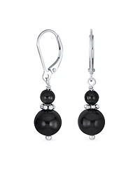 Bling Jewelry Natural Stones Boho Bali Milgrain Edged Beaded Rondel Separator Double Ball Round Drop Dangle Earrings Sterling Silver Lever back