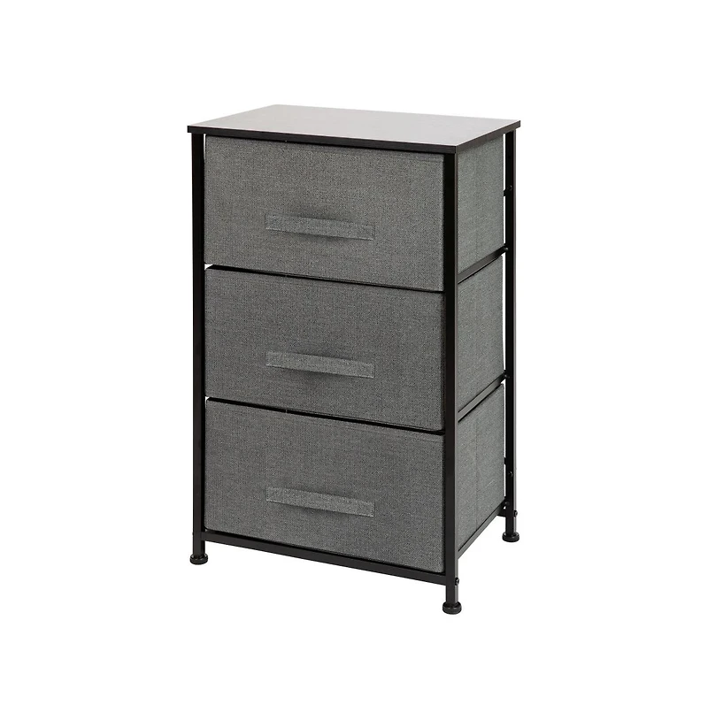 3 Drawer Vertical Storage Dresser With Wood Top & Fabric Pull Drawers