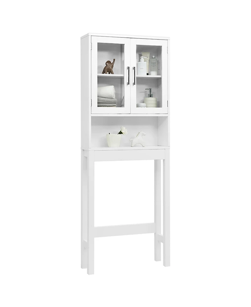 Over the Toilet Storage Cabinet Bathroom Space Saver w/Tempered Glass Door