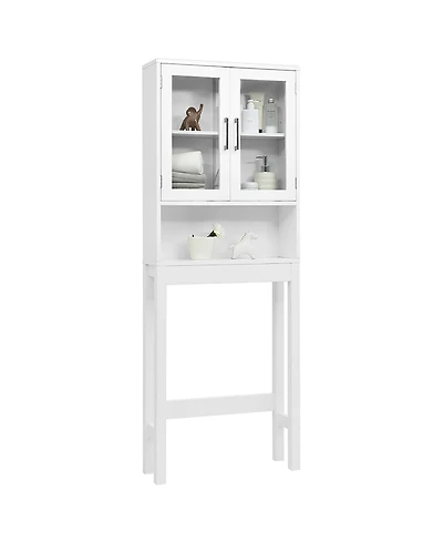 Over the Toilet Storage Cabinet Bathroom Space Saver w/Tempered Glass Door