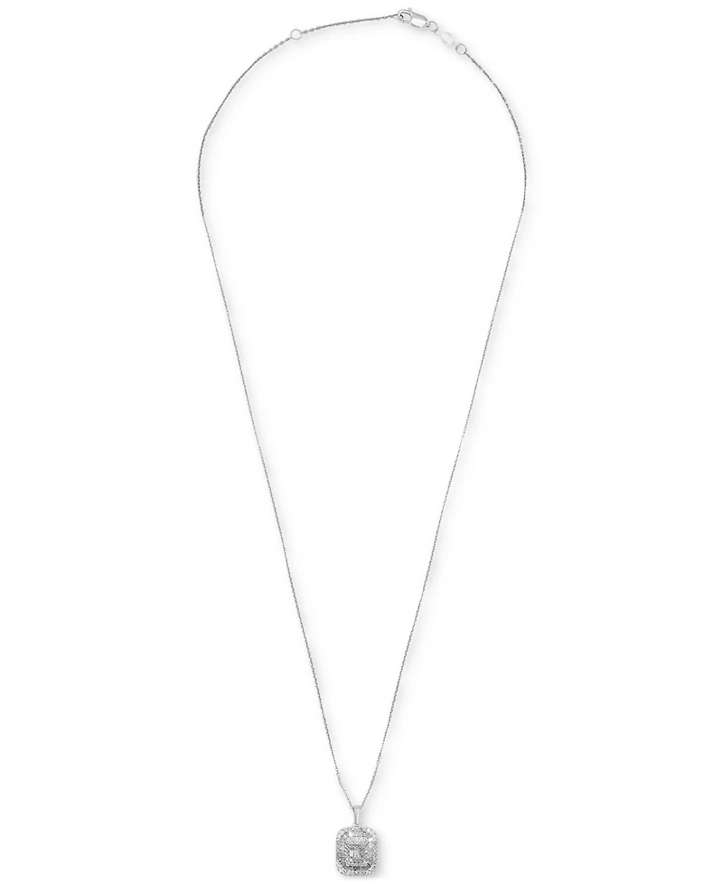 Wrapped in Love Diamond Round & Baguette Square Halo Cluster Pendant Necklace (1 ct. t.w.) in 14k White Gold, 16" + 2" extender, Created for Macy's