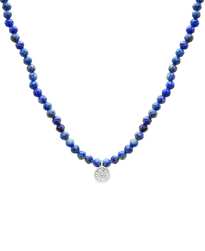 Black Spinel & Diamond Accent Beaded 17" Pendant Necklace in Sterling Silver (Also in Turquoise, Lapis Lazuli, & Jade)