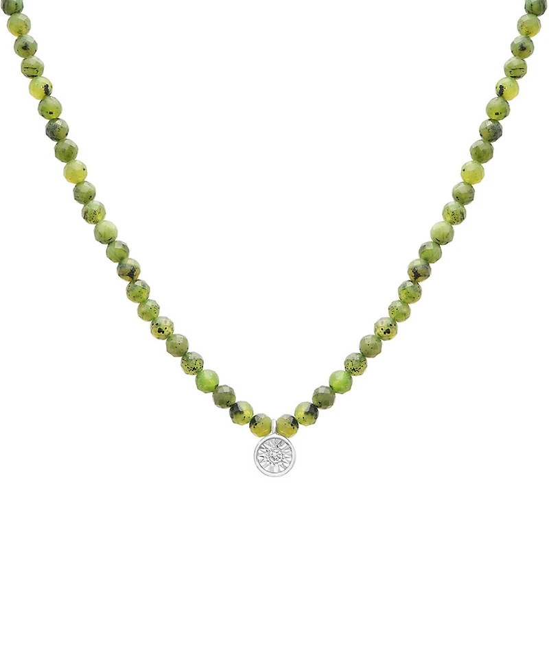 Black Spinel & Diamond Accent Beaded 17" Pendant Necklace Sterling Silver (Also Turquoise, Lapis Lazuli, Jade)