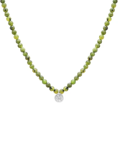 Black Spinel & Diamond Accent Beaded 17" Pendant Necklace Sterling Silver (Also Turquoise, Lapis Lazuli, Jade)
