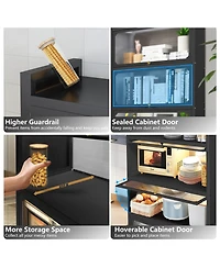 Mega Casa 3 Door Accent Cabinet, 4 Tier Kitchen Organizer Shelf, Black