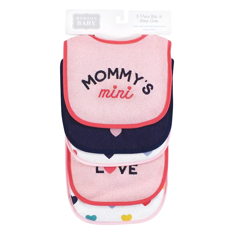 Hudson Baby Girls Cotton Terry Bib and Burp Cloth Set