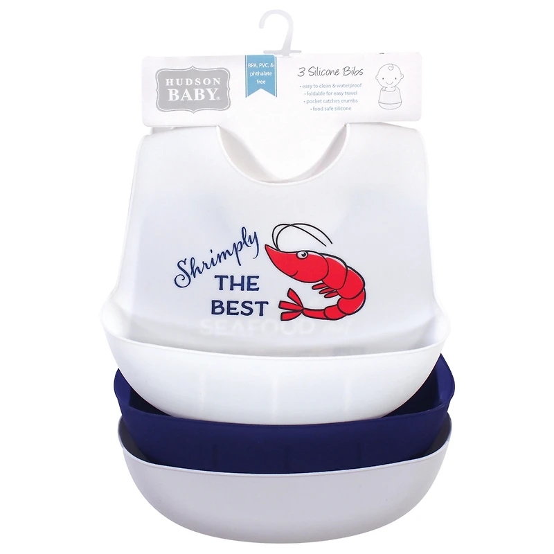 Hudson Baby Boys 3Pk of Soft Silicone Feeding Bibs