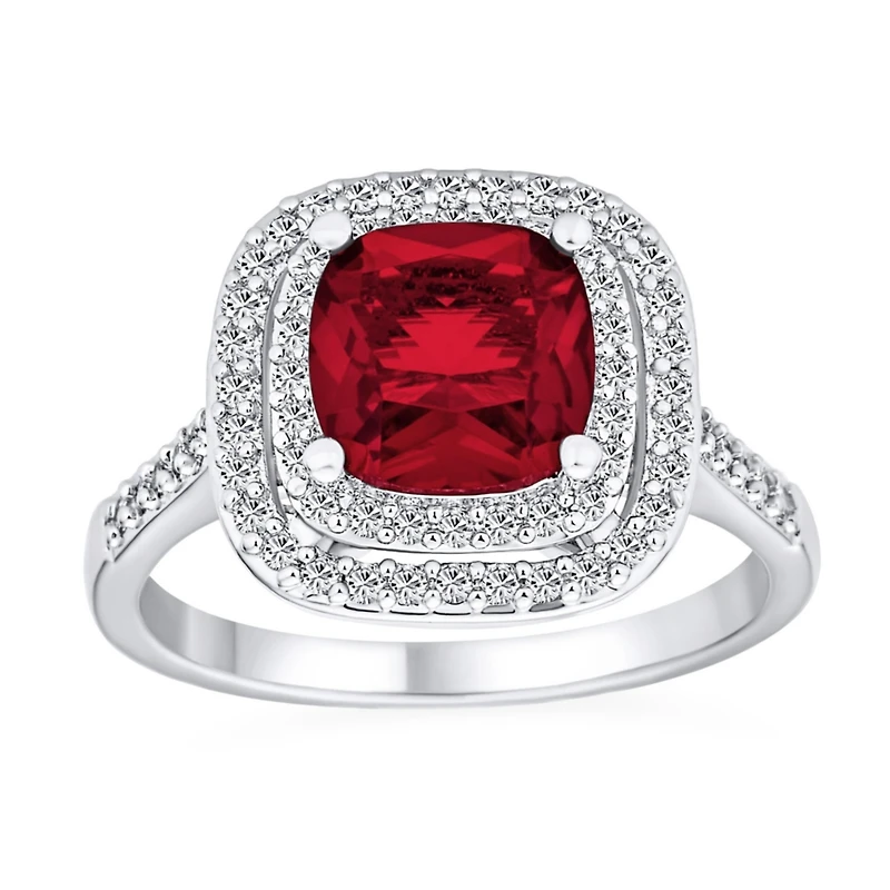 Bling Jewelry Large Fashion Solitaire Cubic Zirconia Pave Cz Cushion Cut Red Art Deco Style Cocktail Statement Ring Silver Plated