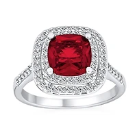 Bling Jewelry Large Fashion Solitaire Cubic Zirconia Pave Cz Cushion Cut Red Art Deco Style Cocktail Statement Ring Silver Plated