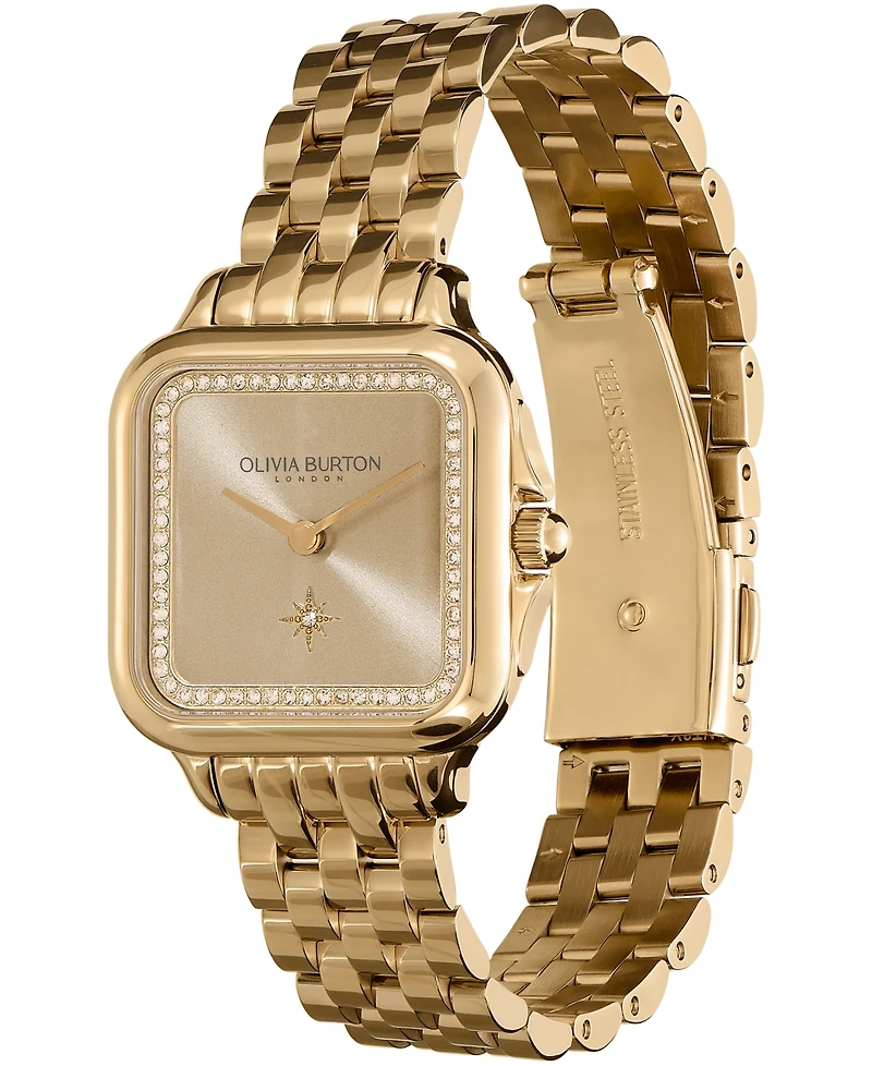 Olivia Burton Women's Grosvenor Soft Square Gold-Tone Stainless Steel Bracelet Watch 28mm