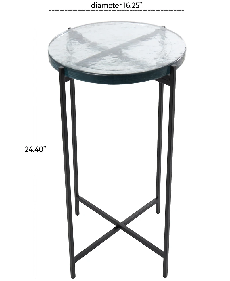 Rosemary Lane 24" Metal with Textured Glass Tabletop X-Shaped Accent Table