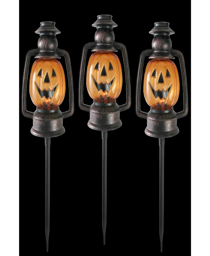 Set of 3 Flickering Halloween Jack O' Lantern Pathway Markers, 16.75"