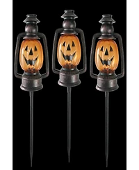 Set of 3 Flickering Halloween Jack O' Lantern Pathway Markers, 16.75"