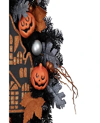 Haunted House Halloween Wreath, 24" Unlit