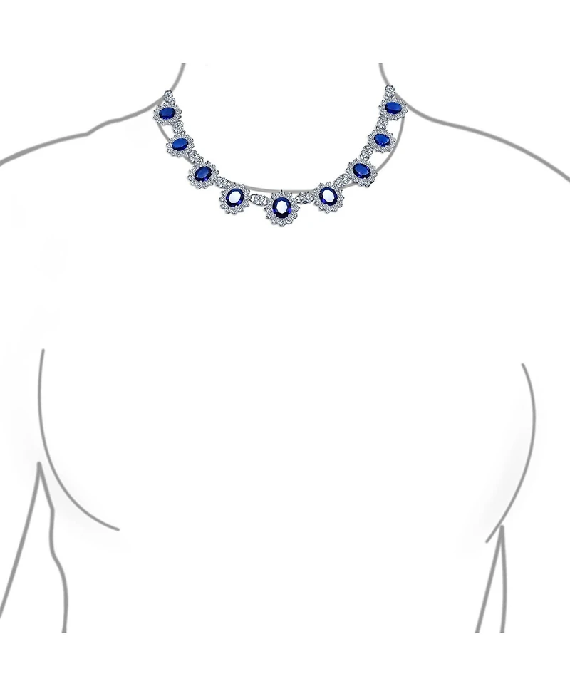 Bling Jewelry Antique Style Oval Crown Halo Cz Cubic Zirconia Statement Necklace Silver Plated