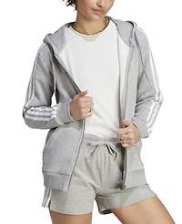adidas Women's 3-Stripe Cotton Fleece Full-Zip Hoodie Sweatshirt