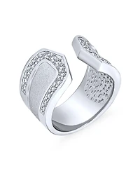 Bling Jewelry Geometric Style Cz Accent Statement Brushed Hammered Matte Finish Open Band Fashion Ring