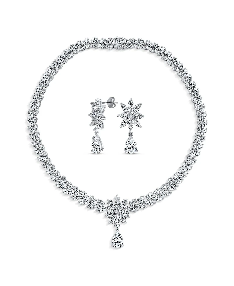 Bling Jewelry Jewelry Set Art Deco Marquise Leaf Cz Choker Necklace and Drop Chandelier Earrings