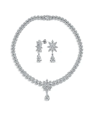 Bling Jewelry Jewelry Set Art Deco Marquise Leaf Cz Choker Necklace and Drop Chandelier Earrings