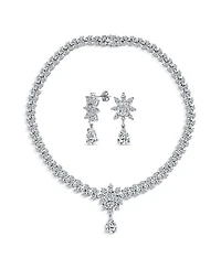 Bling Jewelry Jewelry Set Art Deco Marquise Leaf Cz Choker Necklace and Drop Chandelier Earrings