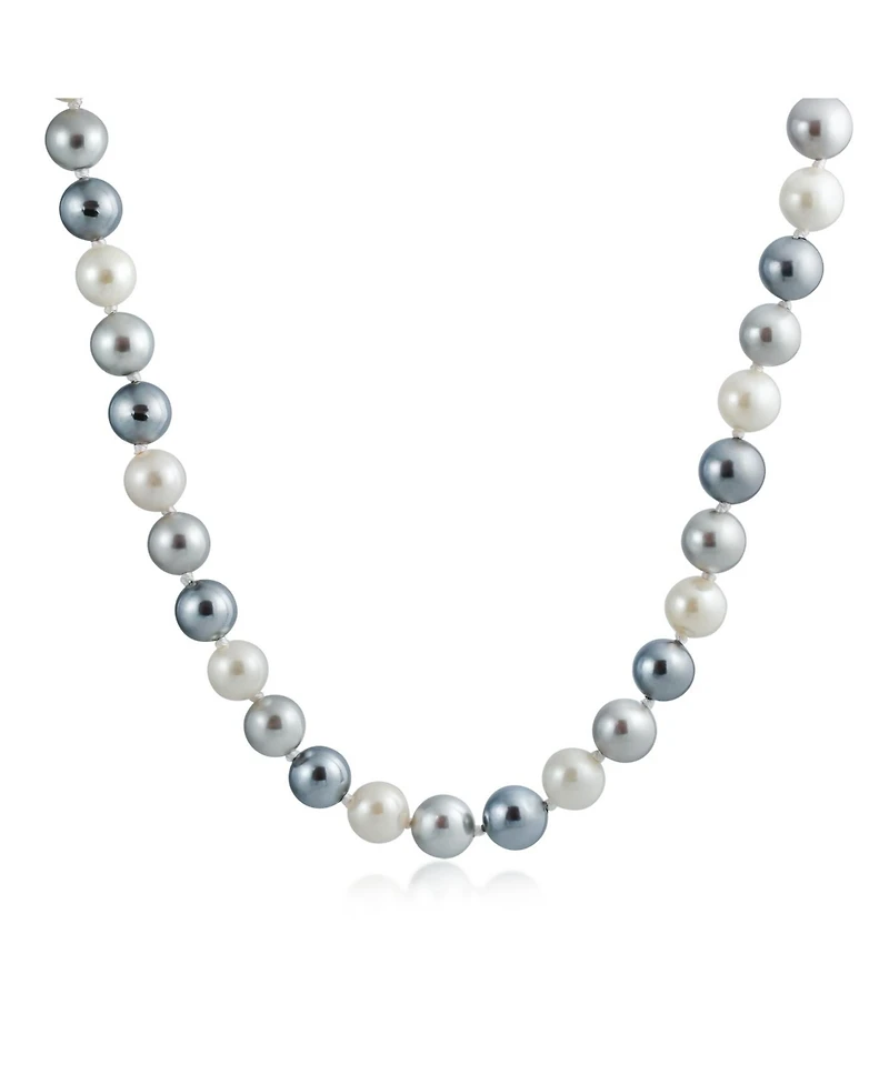 Bling Jewelry Classic Smooth 10MM Black White Grey Tri Multi Color Hand Knotted Simulated Pearl Strand Necklace 18 Inches