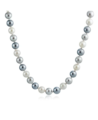 Bling Jewelry Classic Smooth 10MM Black White Grey Tri Multi Color Hand Knotted Simulated Pearl Strand Necklace 18 Inches