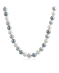 Bling Jewelry Classic Smooth 10MM Black White Grey Tri Multi Color Hand Knotted Simulated Pearl Strand Necklace 18 Inches