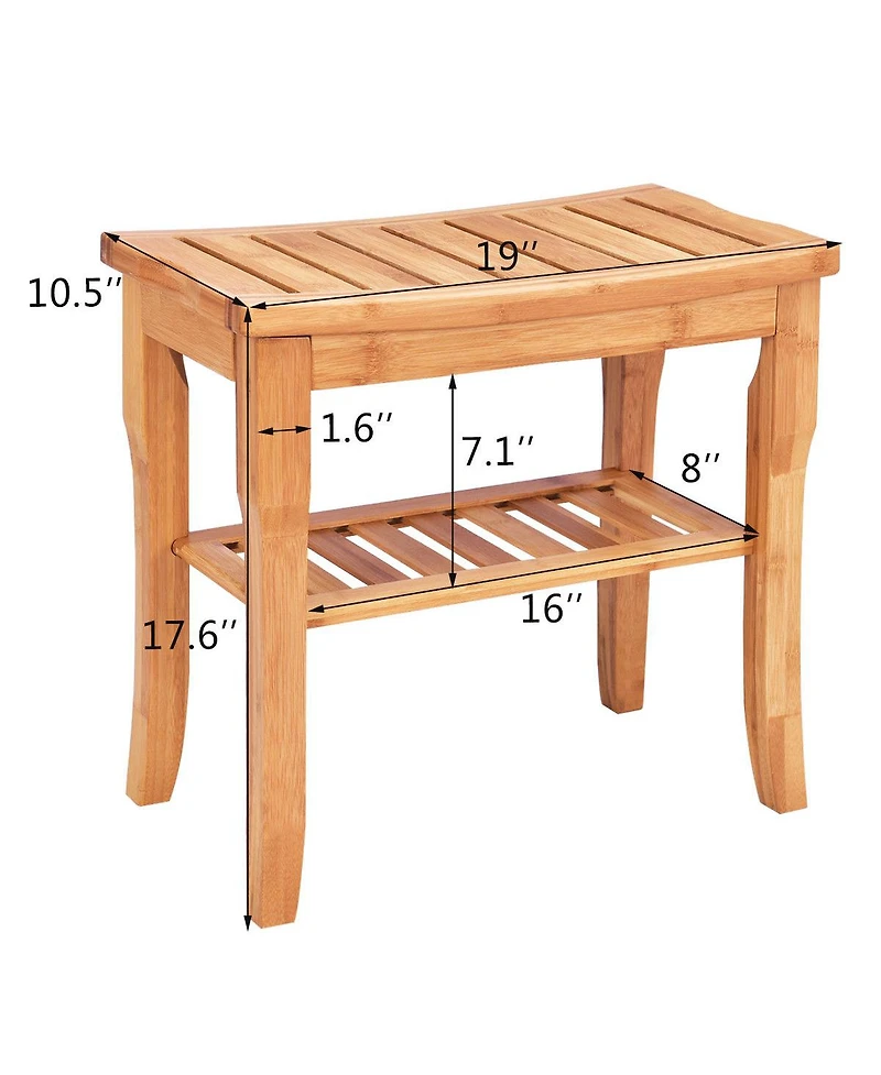 Bamboo Shower Seat Bench Bathroom Spa Bath Organizer Stool with Storage Shelf