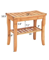 Bamboo Shower Seat Bench Bathroom Spa Bath Organizer Stool with Storage Shelf