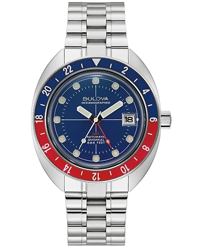 Bulova Men's Automatic Oceanographer Gmt Stainless Steel Bracelet Watch 41mm