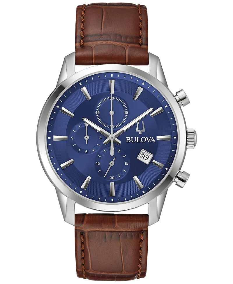 Bulova Men's Chronograph Classic Sutton Brown Leather Strap Watch 41mm