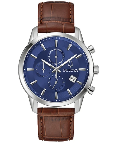 Bulova Men's Chronograph Classic Sutton Brown Leather Strap Watch 41mm