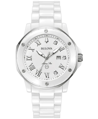 Bulova Women's Marine Star Marc Anthony Series A Diamond Accent White Ceramic Bracelet Watch 36mm