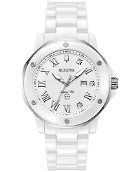 Bulova Women's Marine Star Marc Anthony Series A Diamond Accent White Ceramic Bracelet Watch 36mm