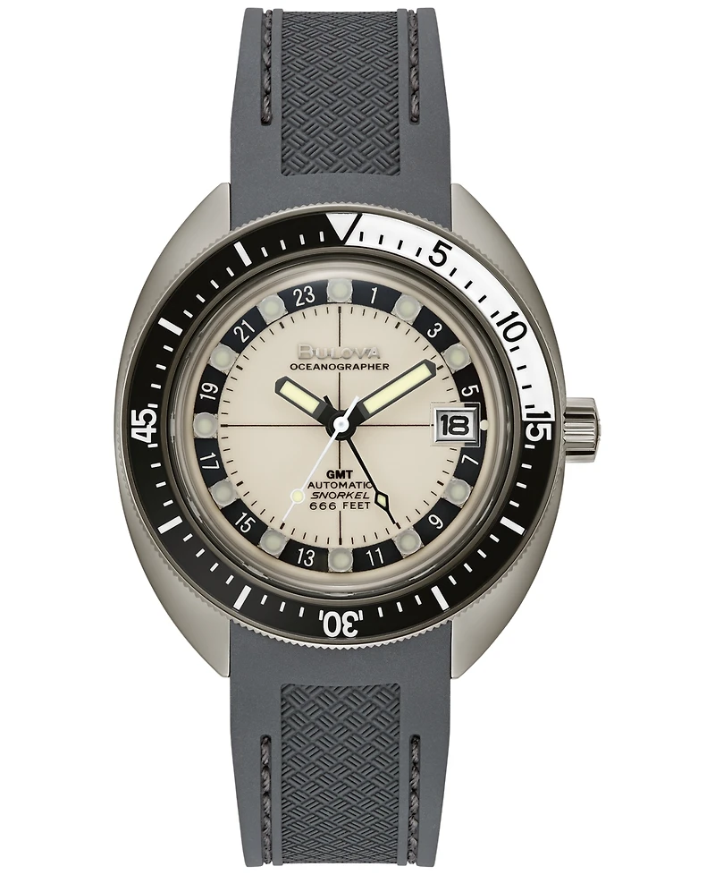Bulova Men's Automatic Oceanographer Gmt Gray Polyurethane Strap Watch 41mm