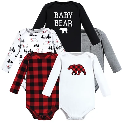 Hudson Baby Boys Soft Cotton Long-Sleeve Bodysuit Bundle (5-Count)