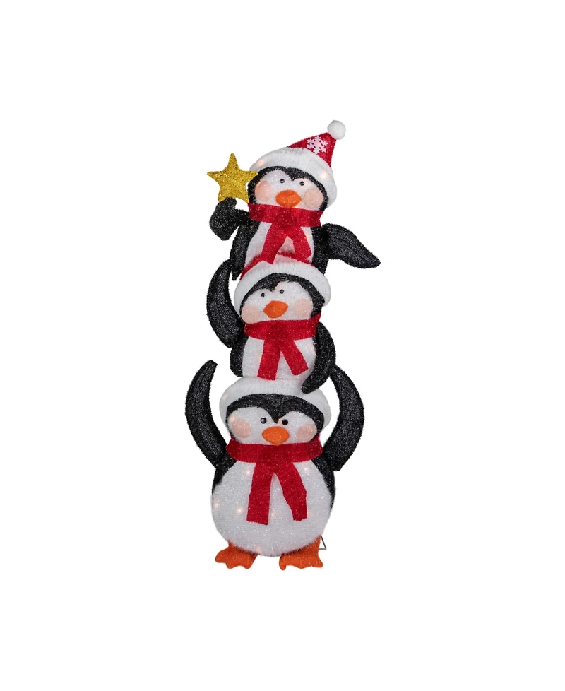 41" Lighted Stacked Penguin Family Outdoor Christmas Decoration