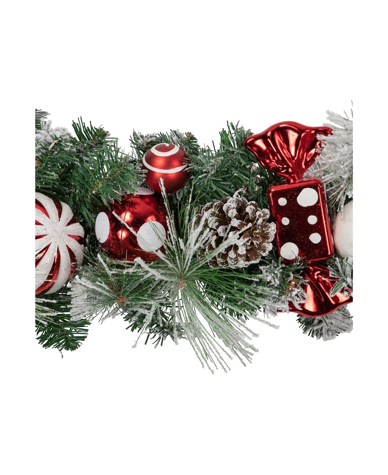 6' Flocked Pine Artificial Christmas Garland with Candy Ornaments and Pinecones