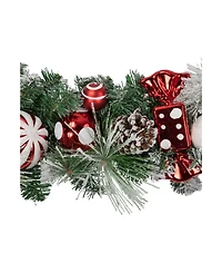 6' Flocked Pine Artificial Christmas Garland with Candy Ornaments and Pinecones