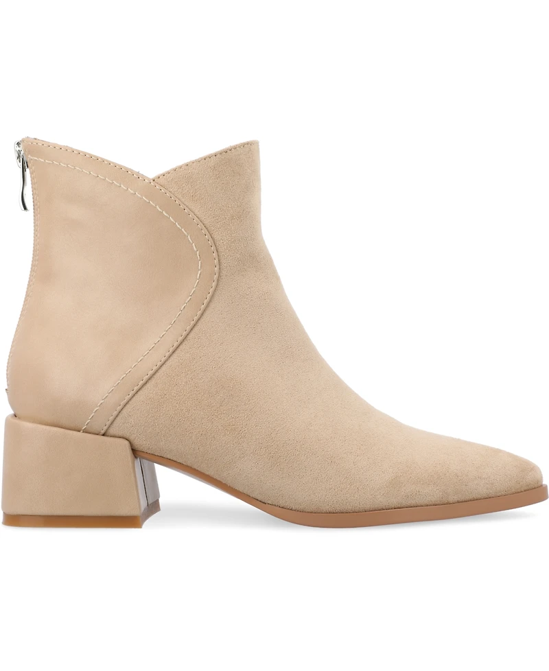 Journee Collection Women's Consuello Two Tone Pointed Toe Block Heel Booties