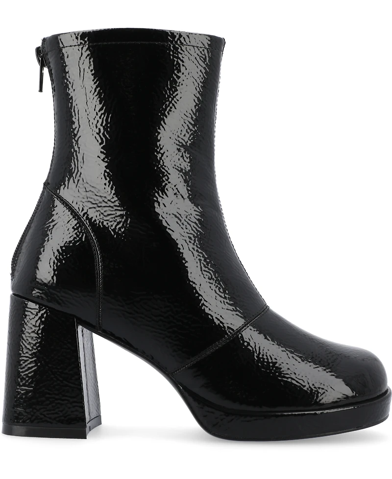 Journee Collection Women's Aylani Tru Comfort Foam Crinkle Patent Faux Leather Platform Boots