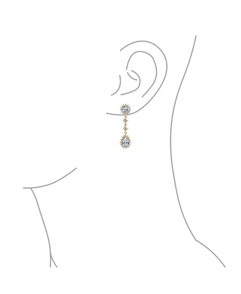 Bling Jewelry Statement Teardrop Pave Crown Halo Cubic Zirconia Cz Dangle Chandelier Clip On Earrings Non-Pierced