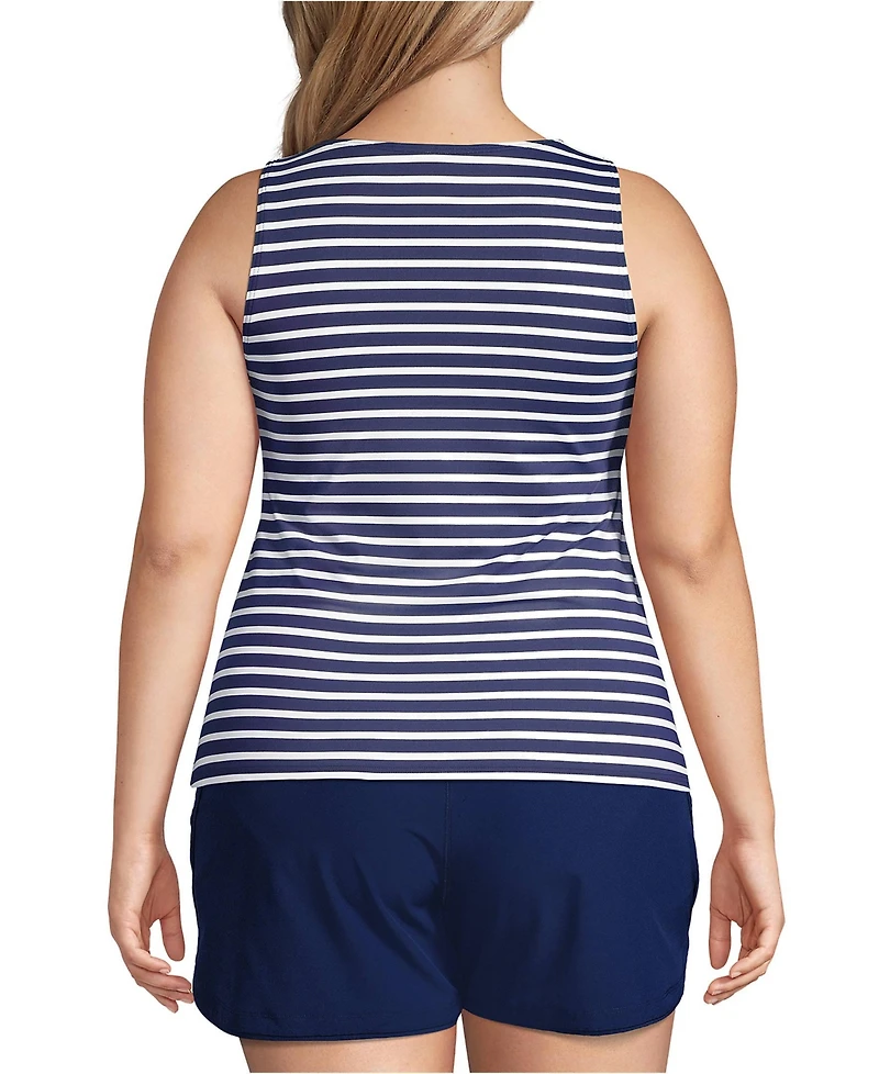 Lands' End Women's Plus Size Chlorine Resistant High Neck Upf 50 Sun Protection Modest Tankini Swimsuit Top